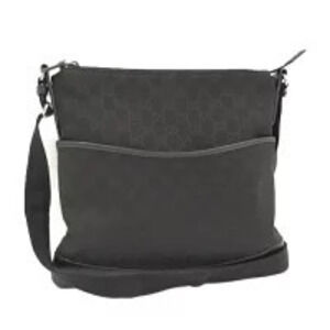 Gucci black GG canvas messenger shoulder bag strap front slip